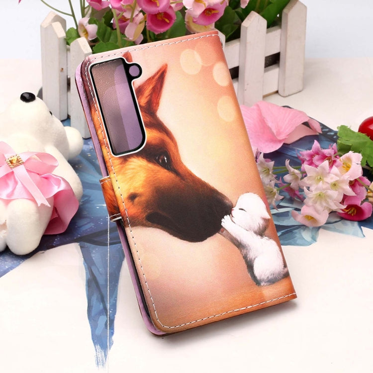 For Samsung Galaxy S22 5G Colored Drawing Pattern Plain Weave Leather Phone Case with Holder & Card Slot & Wallet & Lanyard