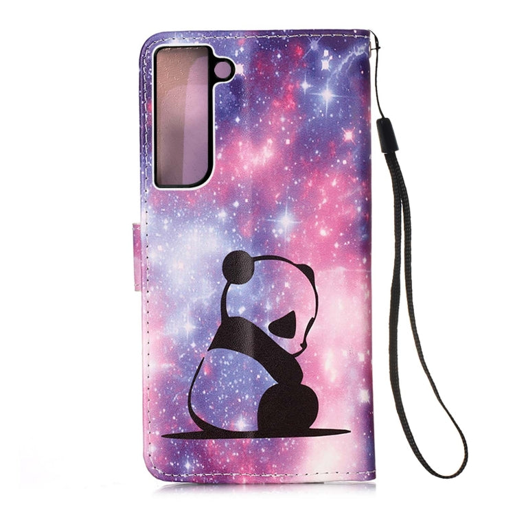 For Samsung Galaxy S22 5G Colored Drawing Pattern Plain Weave Leather Phone Case with Holder & Card Slot & Wallet & Lanyard