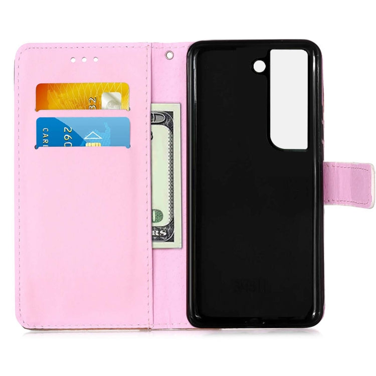 For Samsung Galaxy S22 5G Colored Drawing Pattern Plain Weave Leather Phone Case with Holder & Card Slot & Wallet & Lanyard