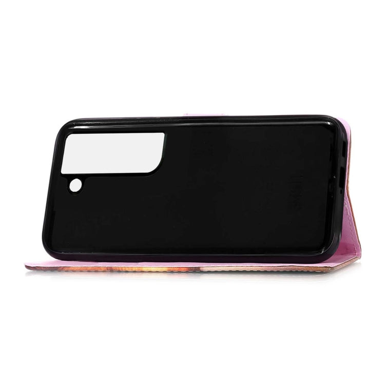 For Samsung Galaxy S22 5G Colored Drawing Pattern Plain Weave Leather Phone Case with Holder & Card Slot & Wallet & Lanyard