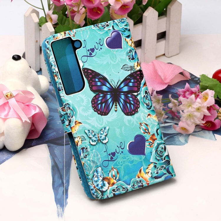 For Samsung Galaxy S22 5G Colored Drawing Pattern Plain Weave Leather Phone Case with Holder & Card Slot & Wallet & Lanyard