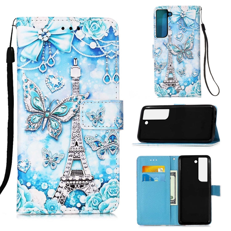 For Samsung Galaxy S22 5G Colored Drawing Pattern Plain Weave Leather Phone Case with Holder & Card Slot & Wallet & Lanyard