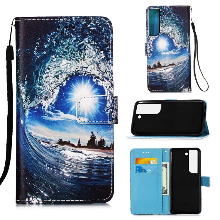 For Samsung Galaxy S22 5G Colored Drawing Pattern Plain Weave Leather Phone Case with Holder & Card Slot & Wallet & Lanyard