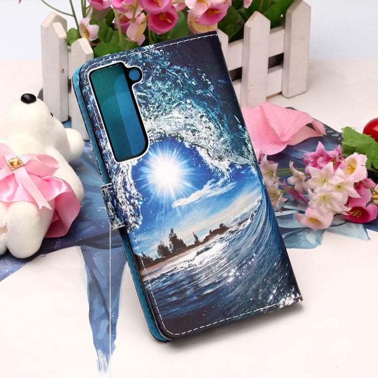 For Samsung Galaxy S22 5G Colored Drawing Pattern Plain Weave Leather Phone Case with Holder & Card Slot & Wallet & Lanyard