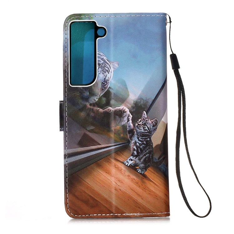 For Samsung Galaxy S22 5G Colored Drawing Pattern Plain Weave Leather Phone Case with Holder & Card Slot & Wallet & Lanyard