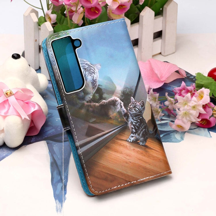 For Samsung Galaxy S22 5G Colored Drawing Pattern Plain Weave Leather Phone Case with Holder & Card Slot & Wallet & Lanyard