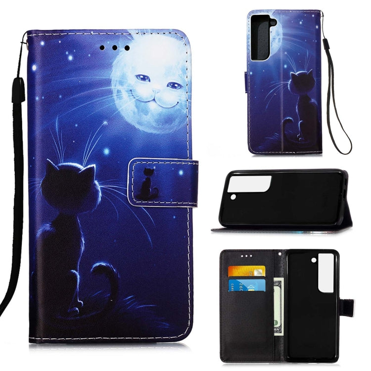 For Samsung Galaxy S22 5G Colored Drawing Pattern Plain Weave Leather Phone Case with Holder & Card Slot & Wallet & Lanyard