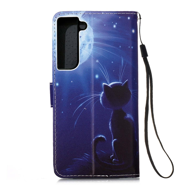 For Samsung Galaxy S22 5G Colored Drawing Pattern Plain Weave Leather Phone Case with Holder & Card Slot & Wallet & Lanyard