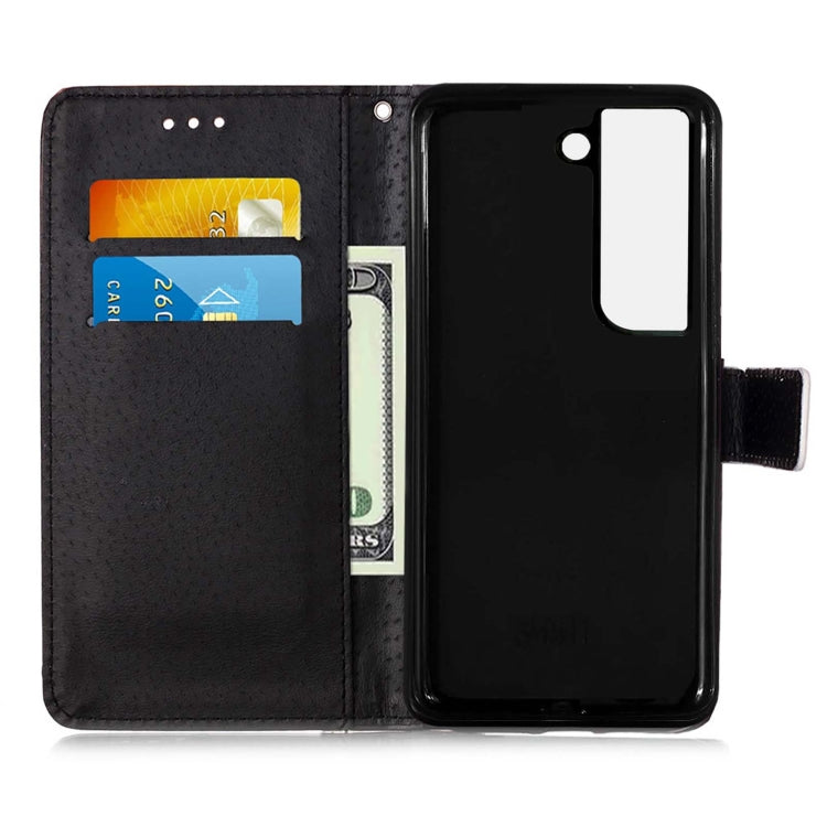 For Samsung Galaxy S22 5G Colored Drawing Pattern Plain Weave Leather Phone Case with Holder & Card Slot & Wallet & Lanyard