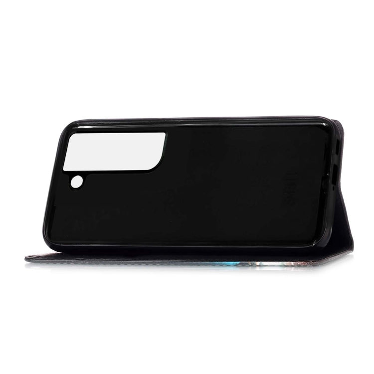 For Samsung Galaxy S22 5G Colored Drawing Pattern Plain Weave Leather Phone Case with Holder & Card Slot & Wallet & Lanyard