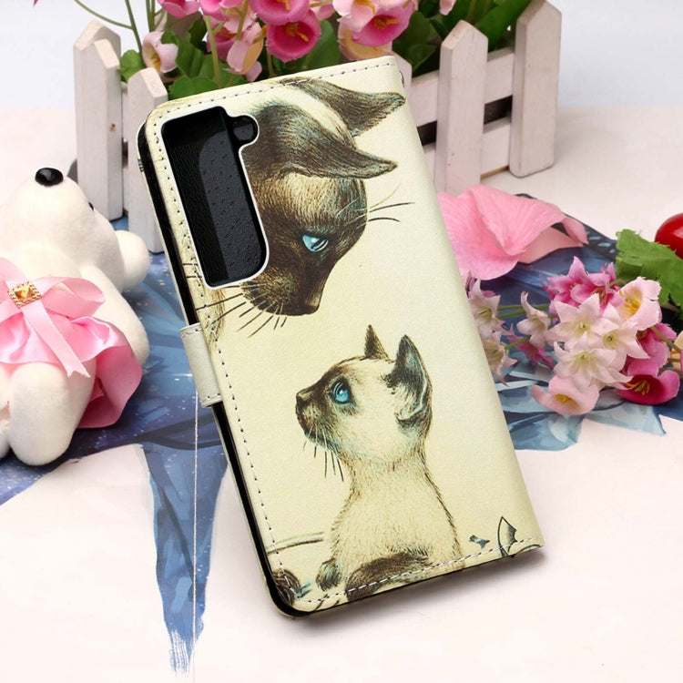 For Samsung Galaxy S22 5G Colored Drawing Pattern Plain Weave Leather Phone Case with Holder & Card Slot & Wallet & Lanyard