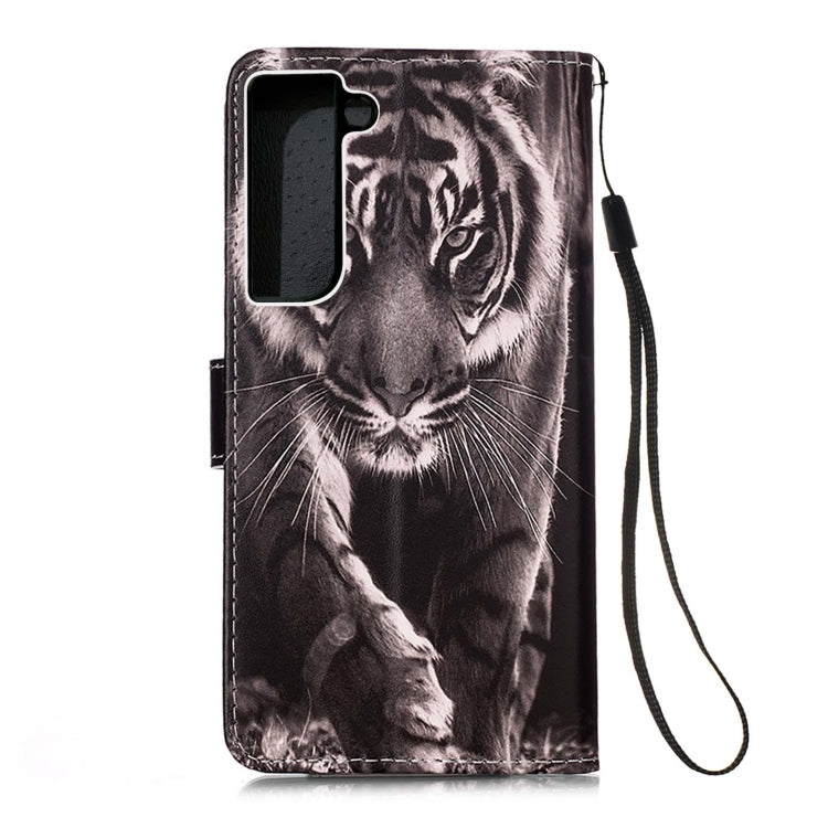 For Samsung Galaxy S22 5G Colored Drawing Pattern Plain Weave Leather Phone Case with Holder & Card Slot & Wallet & Lanyard