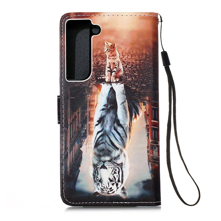For Samsung Galaxy S22 5G Colored Drawing Pattern Plain Weave Leather Phone Case with Holder & Card Slot & Wallet & Lanyard