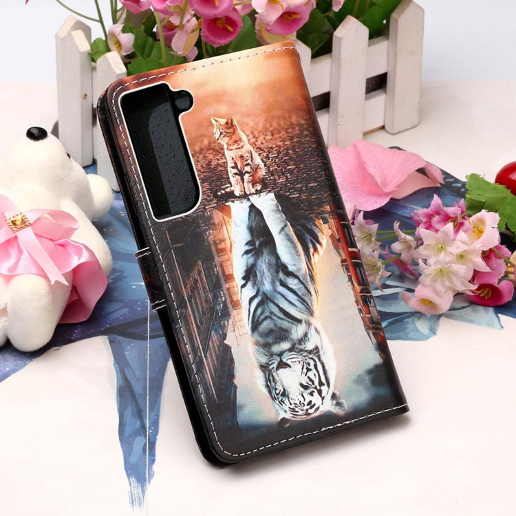 For Samsung Galaxy S22 5G Colored Drawing Pattern Plain Weave Leather Phone Case with Holder & Card Slot & Wallet & Lanyard