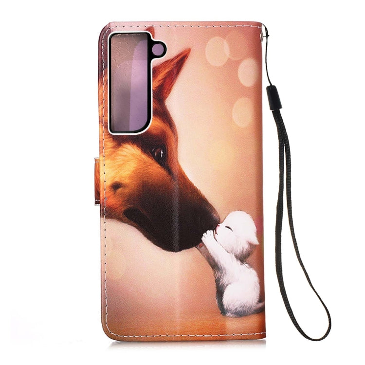 For Samsung Galaxy S22+ 5G Colored Drawing Pattern Plain Weave Leather Phone Case with Holder & Card Slot & Wallet & Lanyard