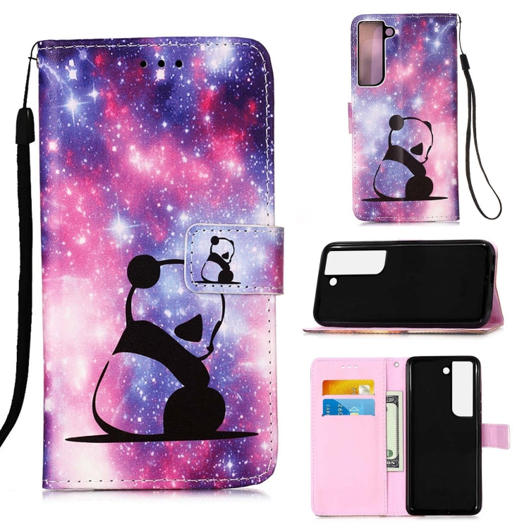 For Samsung Galaxy S22+ 5G Colored Drawing Pattern Plain Weave Leather Phone Case with Holder & Card Slot & Wallet & Lanyard