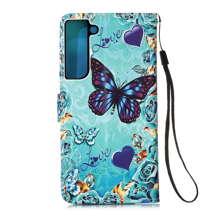 For Samsung Galaxy S22+ 5G Colored Drawing Pattern Plain Weave Leather Phone Case with Holder & Card Slot & Wallet & Lanyard