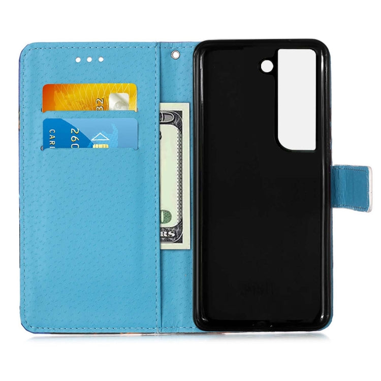 For Samsung Galaxy S22+ 5G Colored Drawing Pattern Plain Weave Leather Phone Case with Holder & Card Slot & Wallet & Lanyard