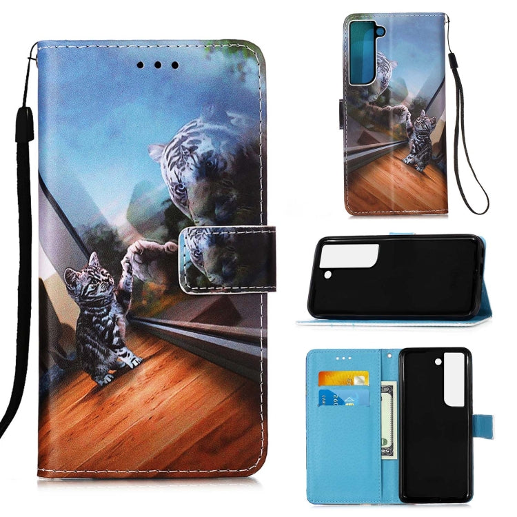 For Samsung Galaxy S22+ 5G Colored Drawing Pattern Plain Weave Leather Phone Case with Holder & Card Slot & Wallet & Lanyard