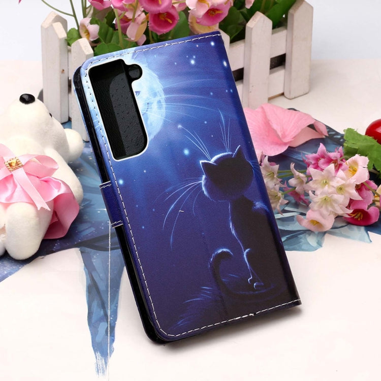 For Samsung Galaxy S22+ 5G Colored Drawing Pattern Plain Weave Leather Phone Case with Holder & Card Slot & Wallet & Lanyard