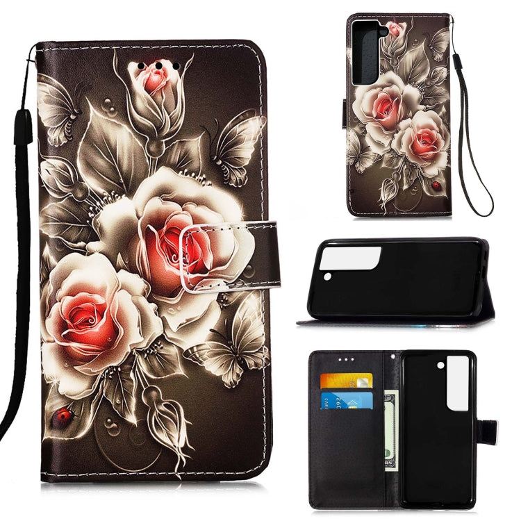 For Samsung Galaxy S22+ 5G Colored Drawing Pattern Plain Weave Leather Phone Case with Holder & Card Slot & Wallet & Lanyard