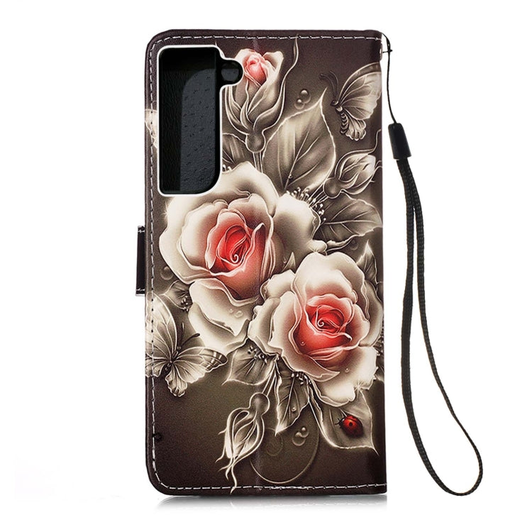 For Samsung Galaxy S22+ 5G Colored Drawing Pattern Plain Weave Leather Phone Case with Holder & Card Slot & Wallet & Lanyard