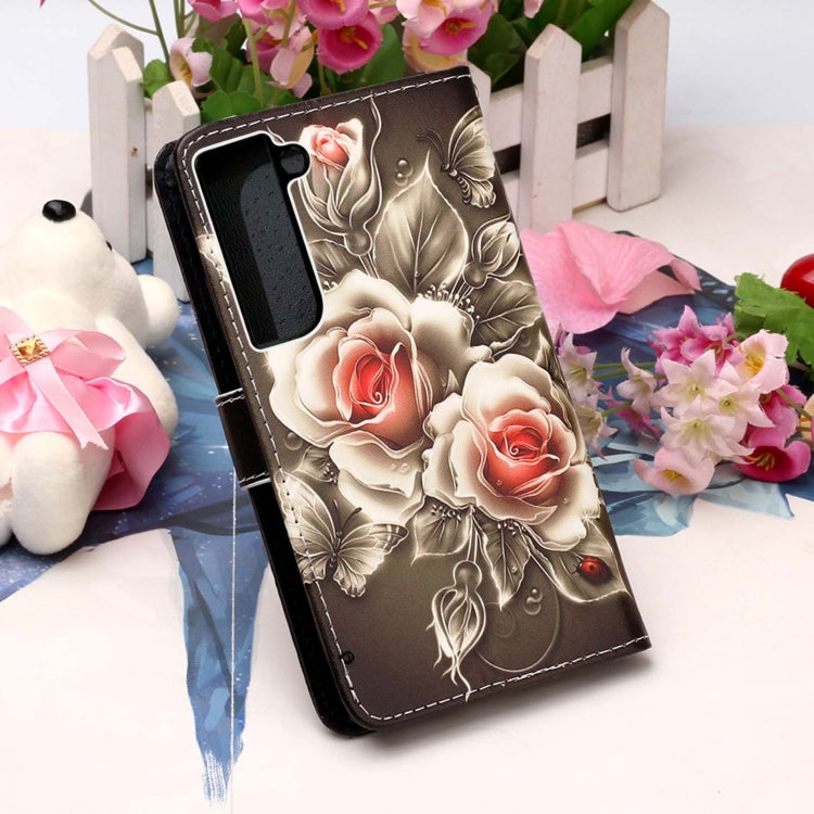 For Samsung Galaxy S22+ 5G Colored Drawing Pattern Plain Weave Leather Phone Case with Holder & Card Slot & Wallet & Lanyard