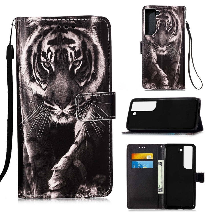 For Samsung Galaxy S22+ 5G Colored Drawing Pattern Plain Weave Leather Phone Case with Holder & Card Slot & Wallet & Lanyard