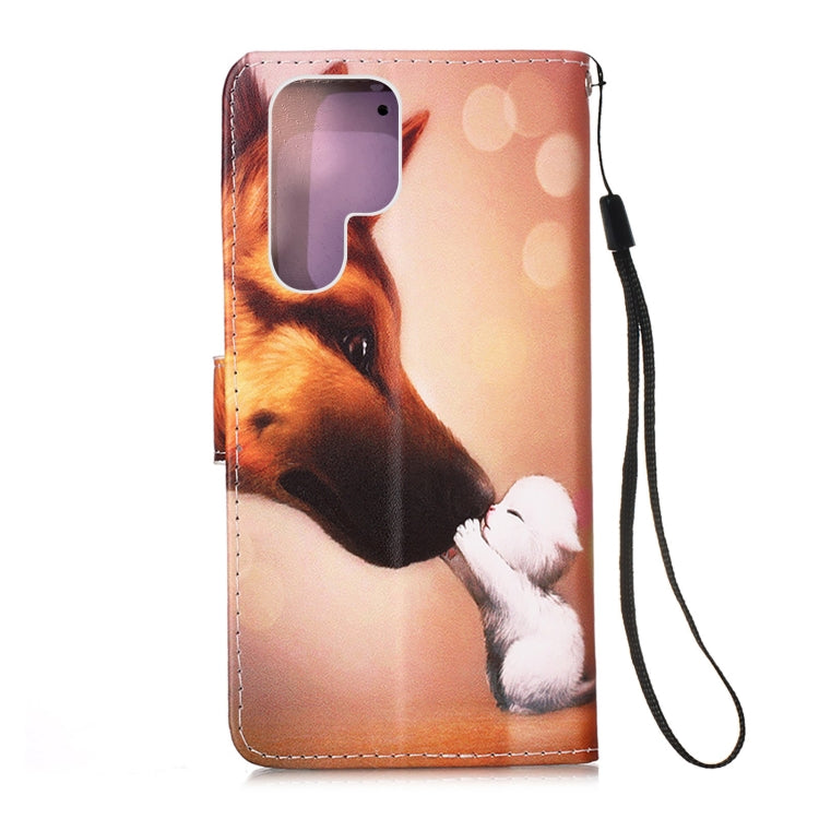 For Samsung Galaxy S22 Ultra 5G Colored Drawing Pattern Plain Weave Leather Phone Case with Holder & Card Slot & Wallet & Lanyard