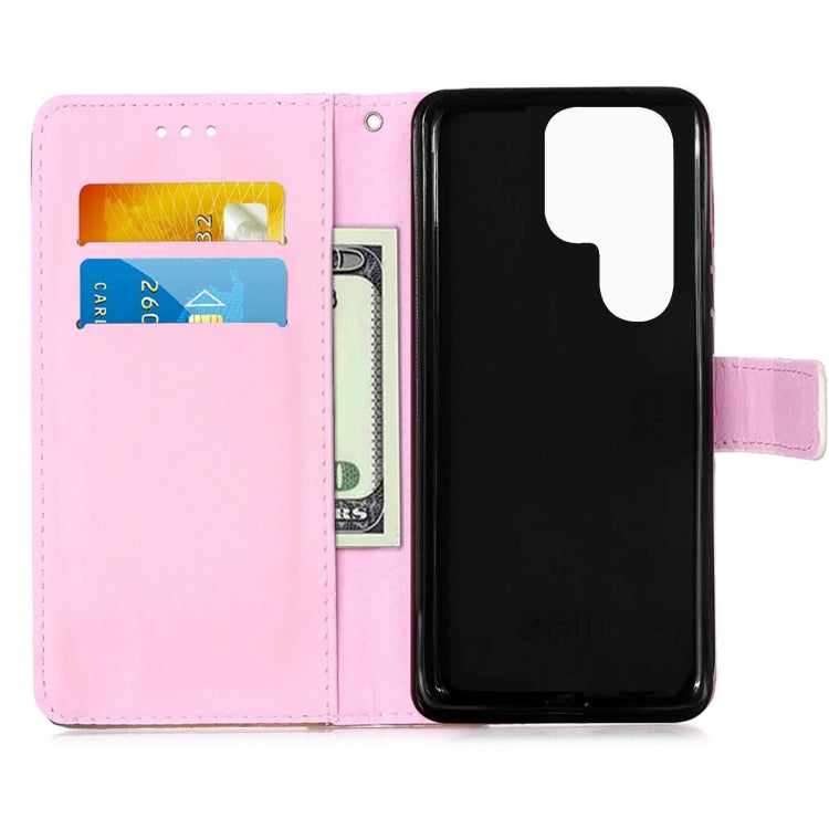 For Samsung Galaxy S22 Ultra 5G Colored Drawing Pattern Plain Weave Leather Phone Case with Holder & Card Slot & Wallet & Lanyard