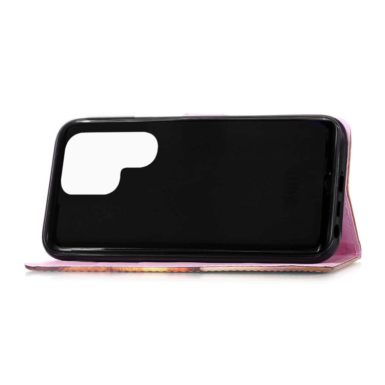For Samsung Galaxy S22 Ultra 5G Colored Drawing Pattern Plain Weave Leather Phone Case with Holder & Card Slot & Wallet & Lanyard