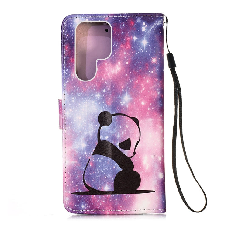 For Samsung Galaxy S22 Ultra 5G Colored Drawing Pattern Plain Weave Leather Phone Case with Holder & Card Slot & Wallet & Lanyard