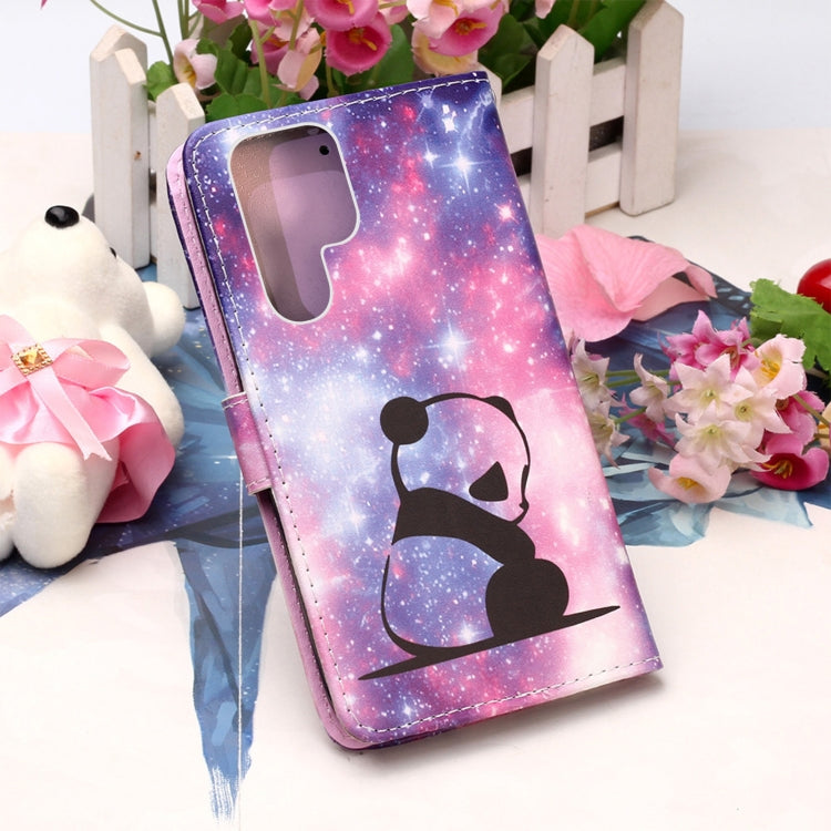 For Samsung Galaxy S22 Ultra 5G Colored Drawing Pattern Plain Weave Leather Phone Case with Holder & Card Slot & Wallet & Lanyard