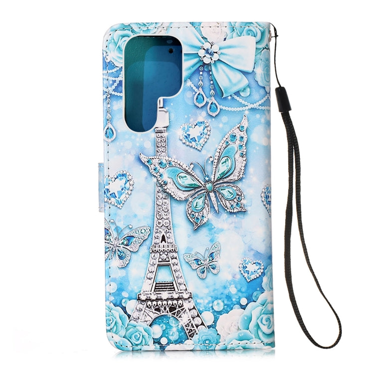 For Samsung Galaxy S22 Ultra 5G Colored Drawing Pattern Plain Weave Leather Phone Case with Holder & Card Slot & Wallet & Lanyard