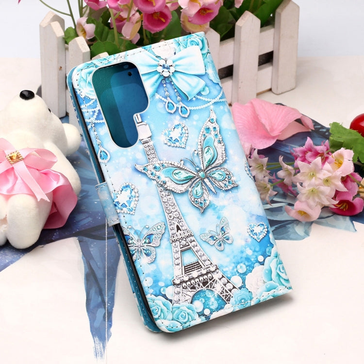 For Samsung Galaxy S22 Ultra 5G Colored Drawing Pattern Plain Weave Leather Phone Case with Holder & Card Slot & Wallet & Lanyard