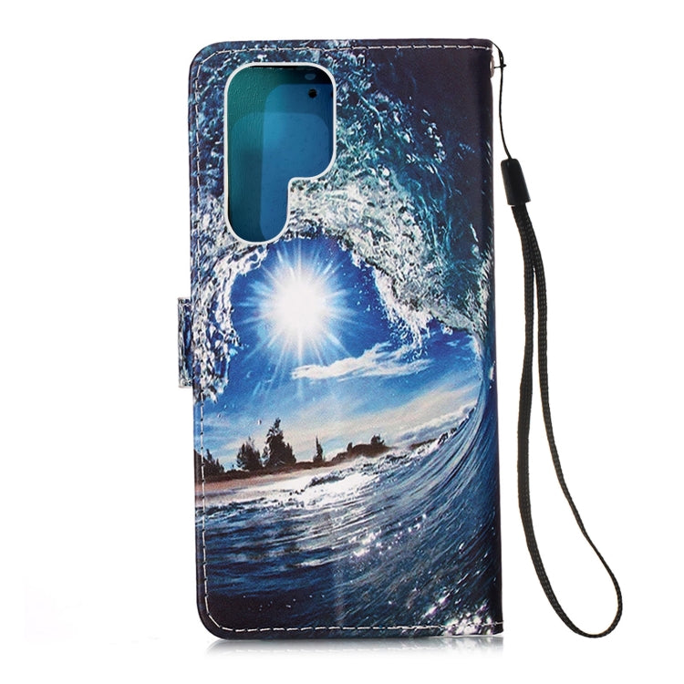 For Samsung Galaxy S22 Ultra 5G Colored Drawing Pattern Plain Weave Leather Phone Case with Holder & Card Slot & Wallet & Lanyard