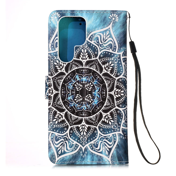 For Samsung Galaxy S22 Ultra 5G Colored Drawing Pattern Plain Weave Leather Phone Case with Holder & Card Slot & Wallet & Lanyard