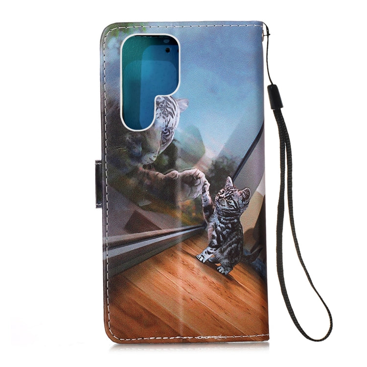 For Samsung Galaxy S22 Ultra 5G Colored Drawing Pattern Plain Weave Leather Phone Case with Holder & Card Slot & Wallet & Lanyard