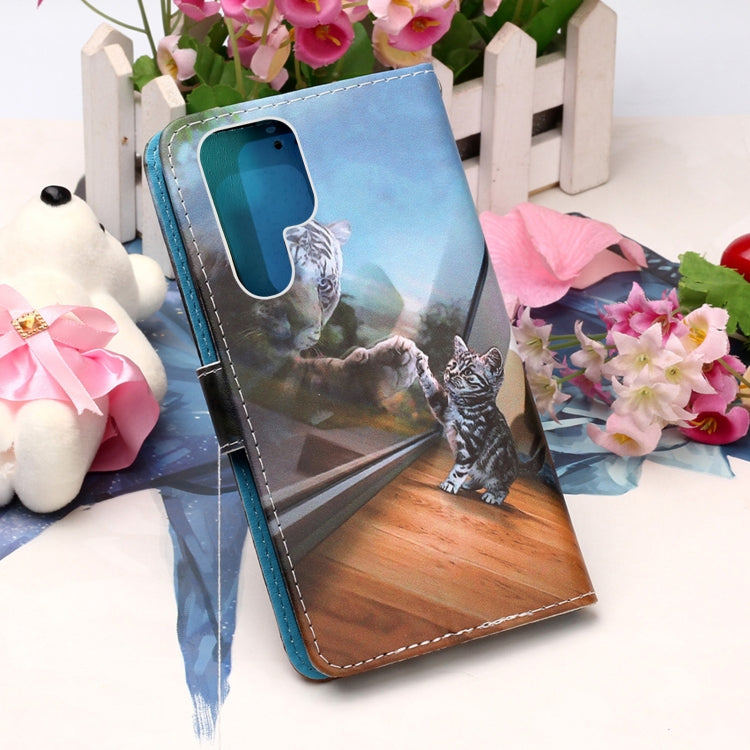For Samsung Galaxy S22 Ultra 5G Colored Drawing Pattern Plain Weave Leather Phone Case with Holder & Card Slot & Wallet & Lanyard