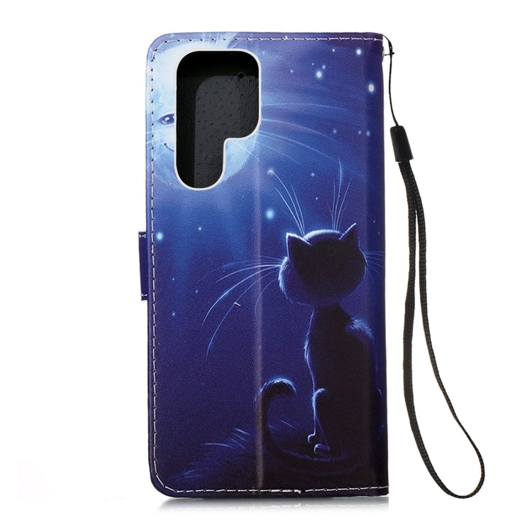 For Samsung Galaxy S22 Ultra 5G Colored Drawing Pattern Plain Weave Leather Phone Case with Holder & Card Slot & Wallet & Lanyard