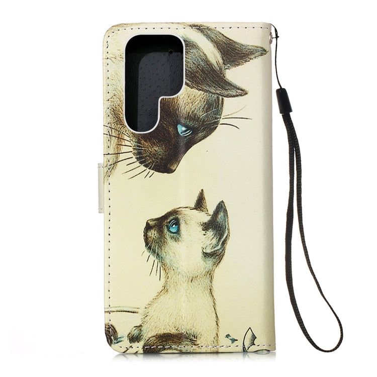 For Samsung Galaxy S22 Ultra 5G Colored Drawing Pattern Plain Weave Leather Phone Case with Holder & Card Slot & Wallet & Lanyard