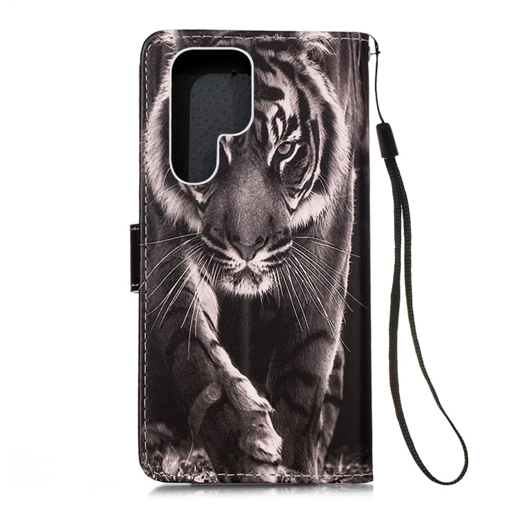 For Samsung Galaxy S22 Ultra 5G Colored Drawing Pattern Plain Weave Leather Phone Case with Holder & Card Slot & Wallet & Lanyard