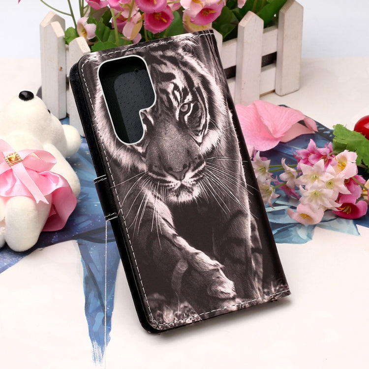 For Samsung Galaxy S22 Ultra 5G Colored Drawing Pattern Plain Weave Leather Phone Case with Holder & Card Slot & Wallet & Lanyard