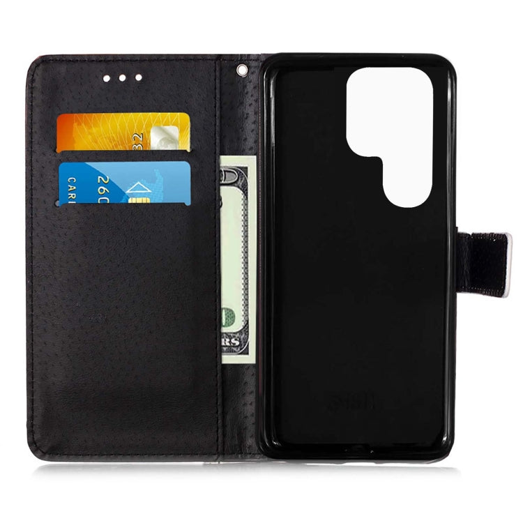 For Samsung Galaxy S22 Ultra 5G Colored Drawing Pattern Plain Weave Leather Phone Case with Holder & Card Slot & Wallet & Lanyard