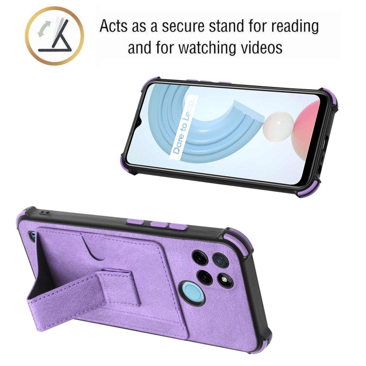 For OPPO Realme C21Y Dream PU + TPU Four-corner Shockproof Phone Back Cover Case with Card Slots & Holder