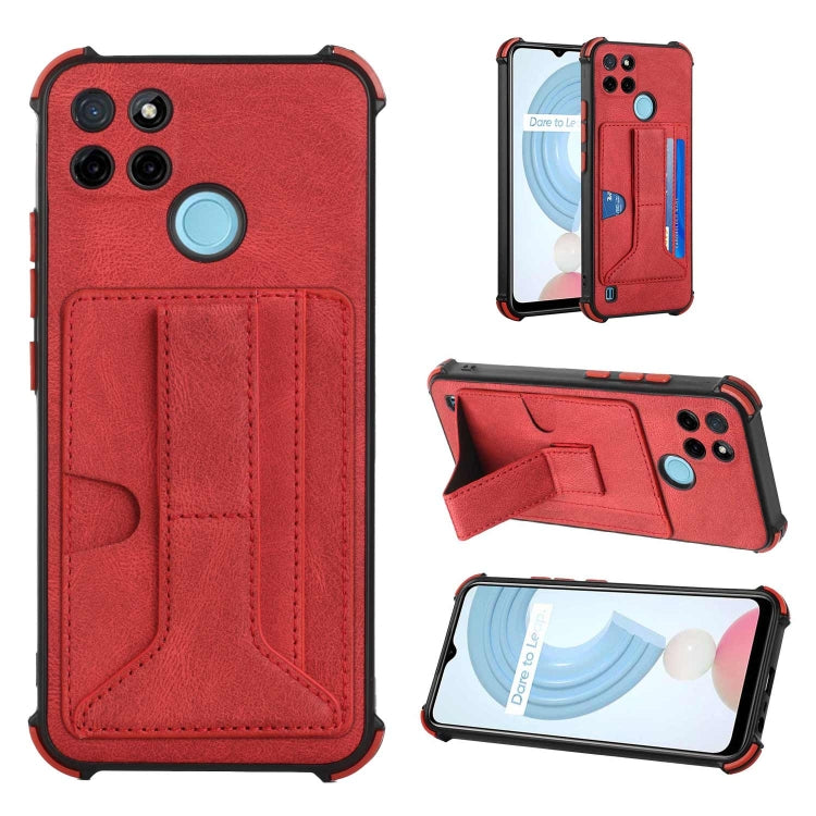 For OPPO Realme C21Y Dream PU + TPU Four-corner Shockproof Phone Back Cover Case with Card Slots & Holder