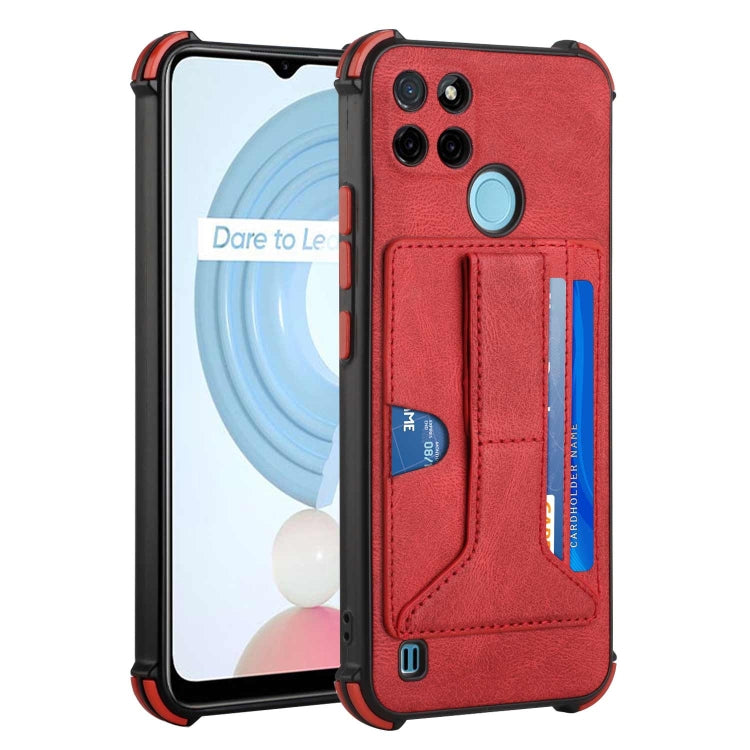 For OPPO Realme C21Y Dream PU + TPU Four-corner Shockproof Phone Back Cover Case with Card Slots & Holder