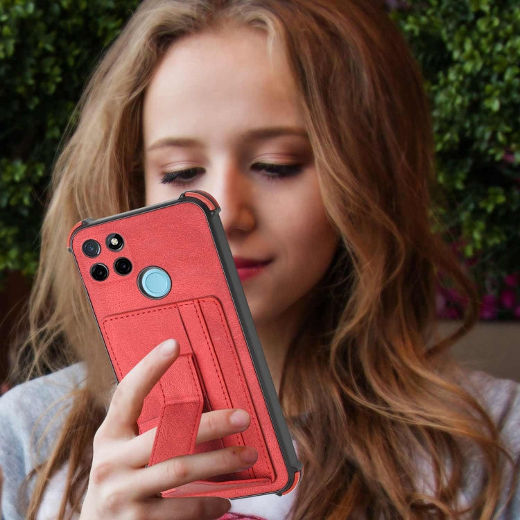 For OPPO Realme C21Y Dream PU + TPU Four-corner Shockproof Phone Back Cover Case with Card Slots & Holder