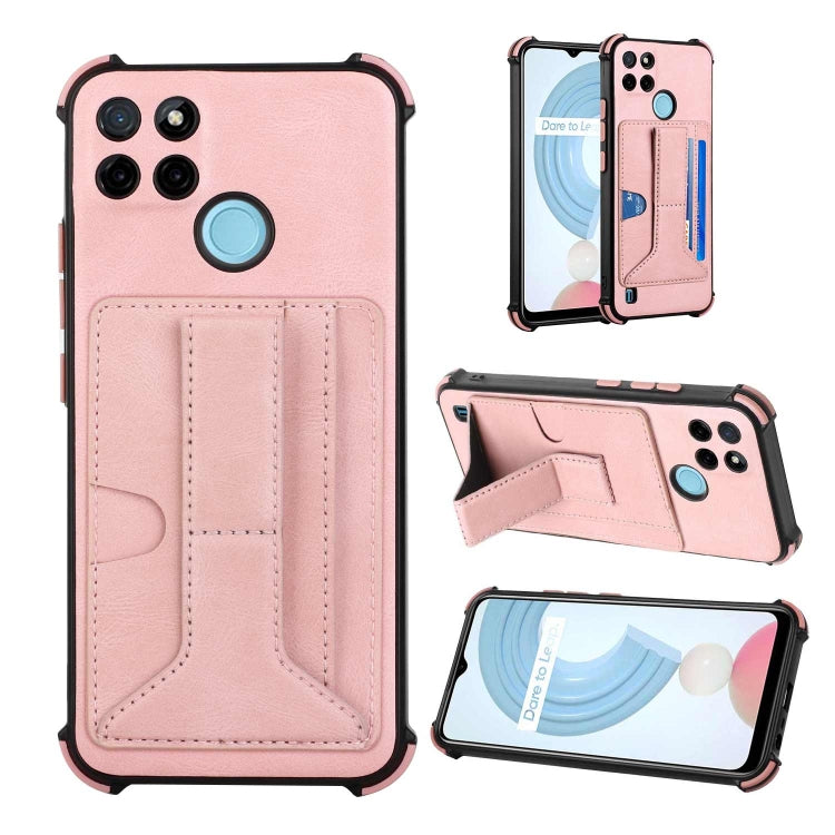 For OPPO Realme C21Y Dream PU + TPU Four-corner Shockproof Phone Back Cover Case with Card Slots & Holder
