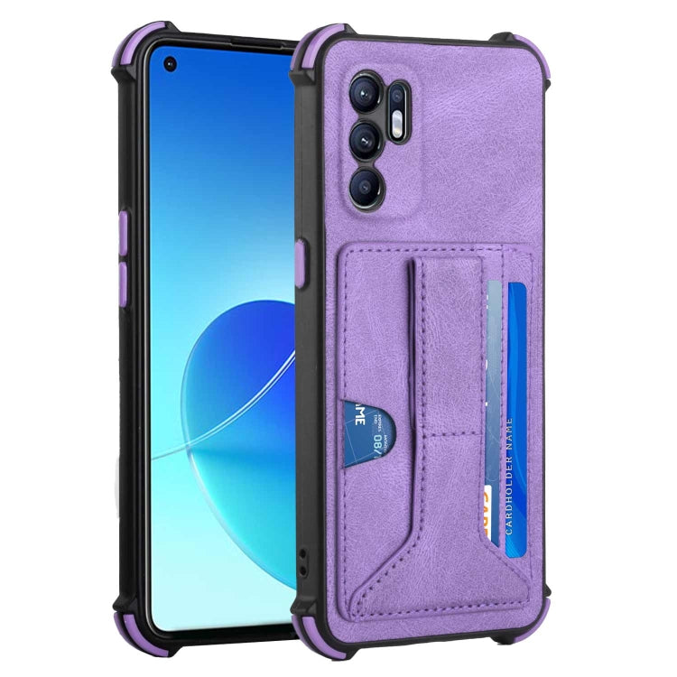 For OPPO Reno6 4G Dream PU + TPU Four-corner Shockproof Phone Back Cover Case with Card Slots & Holder